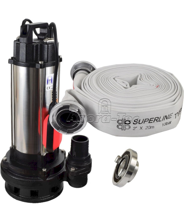 Agora-Tec AT-1500W Tauchpumpe für Schmutzwasser + C - STORZ Kupplung + 20m Schlauch