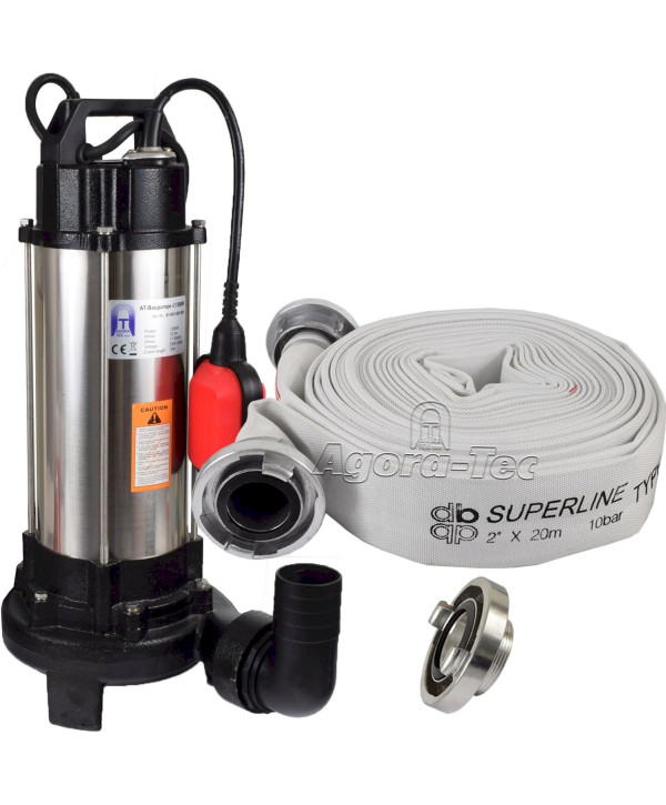 Agora-Tec AT-1300W Tauchpumpe für Schmutzwasser + C - STORZ Kupplung + 20m Schlauch