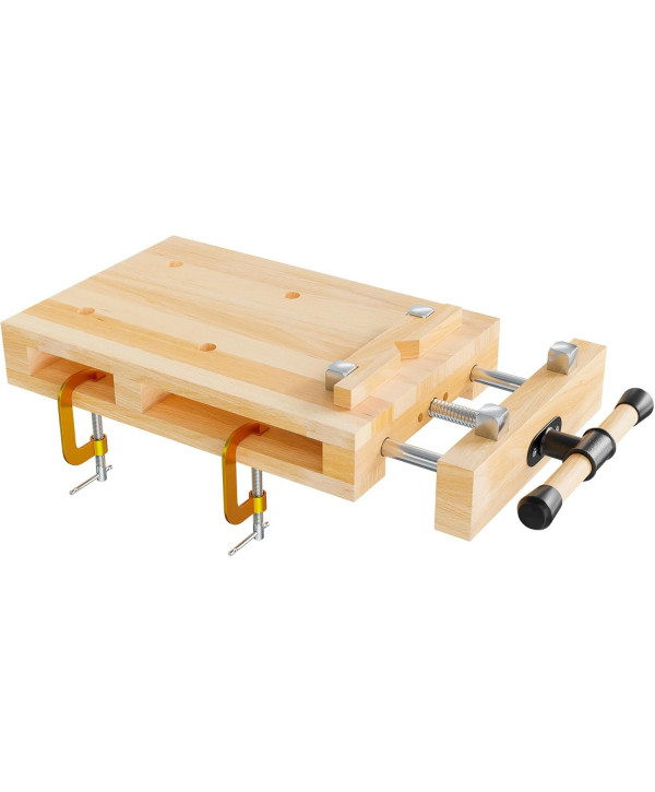 XPOtool Tragbare Hobelbank 45,5x28x7cm & Schraubstock Mini-Werkbank aus Buchenholz Mobil Tragbar für Klemmen Hobeln