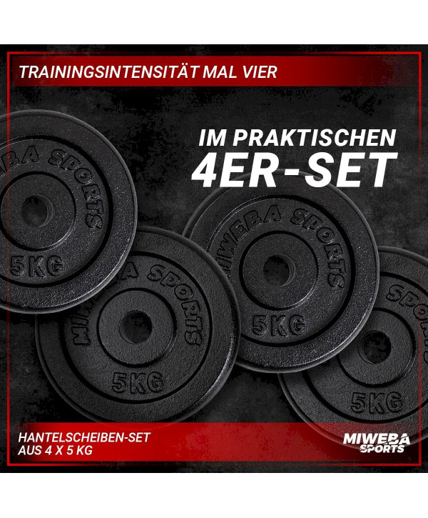 Miweba Sports Hantelscheiben 4 x 5 kg Gewichtsscheiben Gusseisen 30mm