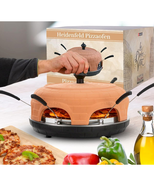 Heidenfeld Mini-Pizzaofen Pizzachef Pizzadom für 6 Personen 1.100 Watt