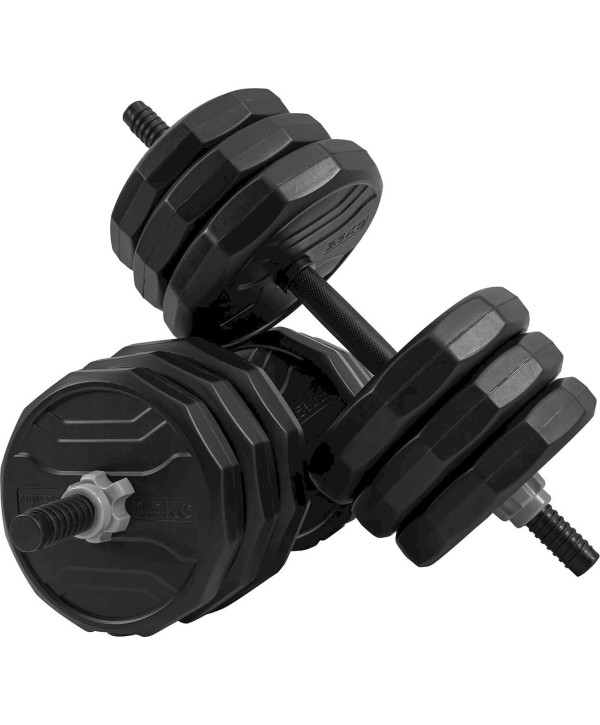 Miweba Sports 6in1-Hantelset, Kurzhanteln-Langhantel-Kettlebell, 25 kg, verstellbar, Sternverschluss