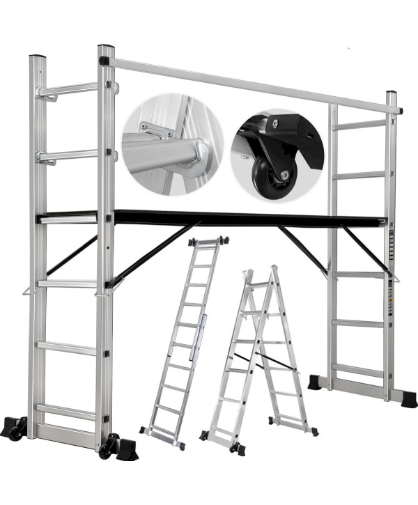 Craftfull CF-103A Echafaudage à échelle 4in1 - Echelle polyvalente en aluminium (1.68m - 6 échelons - jusqu'à 150kg)