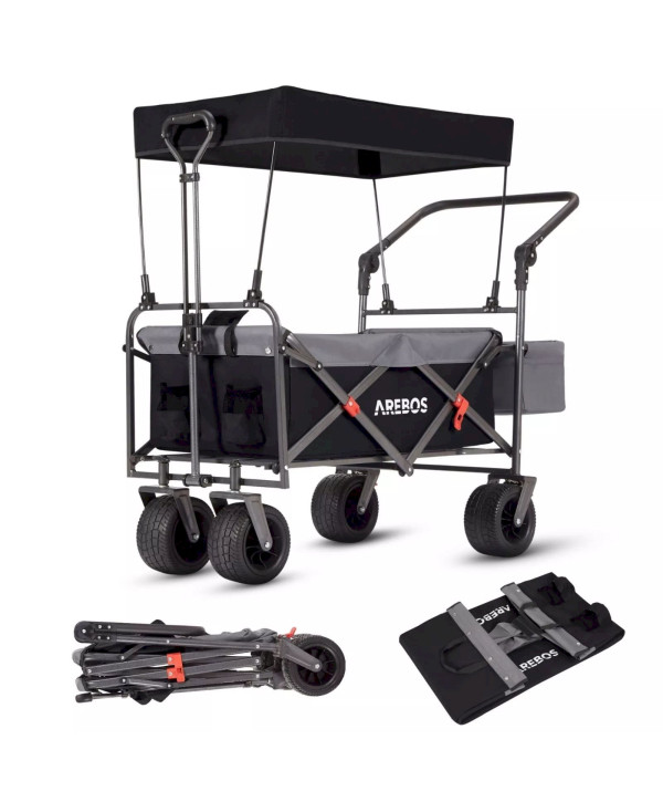 Arebos chariot de transport Luxus pliable noir