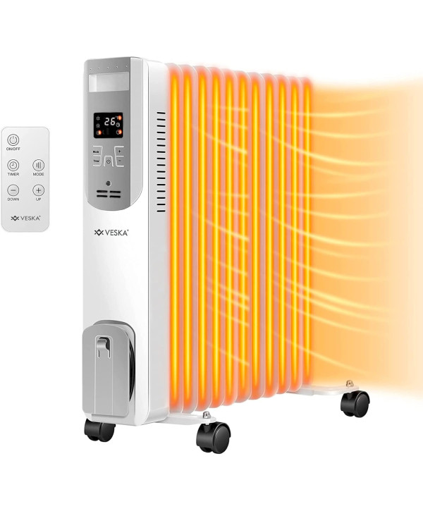 VESKA Öl Radiator Elektroheizung 2500W Weiß Elektro Heizkörper mit LCD-Display und Fernbedienung