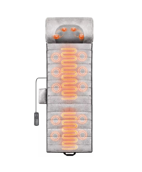 Tapis de massage avec 10 moteurs de vibration et 2 rouleaux de nuque shiatsu chauffés