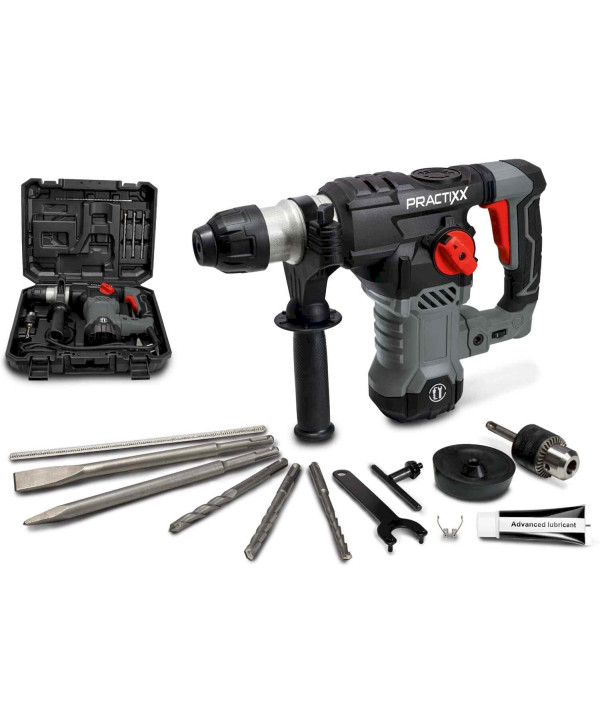 Practixx Marteau Perforateur PX-BH-7V 1500W SDS-Plus Coffret & Adaptateurs inclus