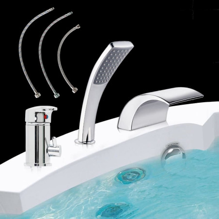 Mucola 50003429 Armatur Badewannenarmatur Wasserhahn Set Wannenarmatur Einhebelmischer 3 Loch