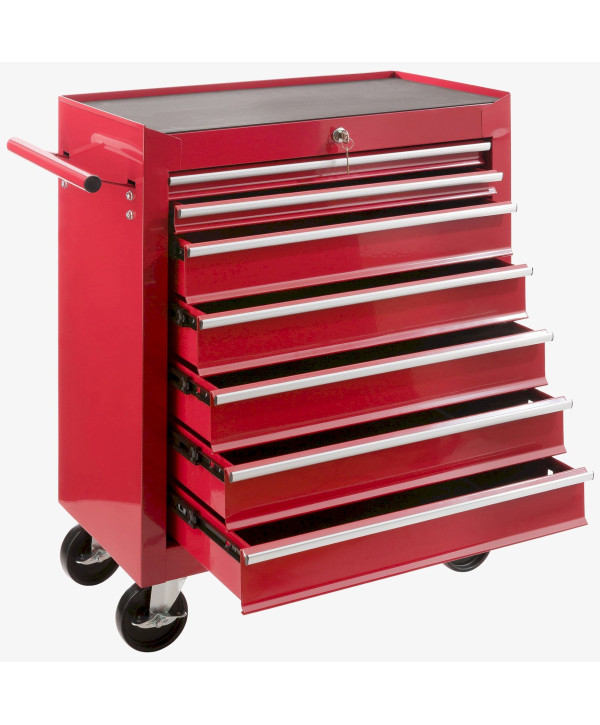 Arebos chariot à outils 7 compartiments verrouillables rouge