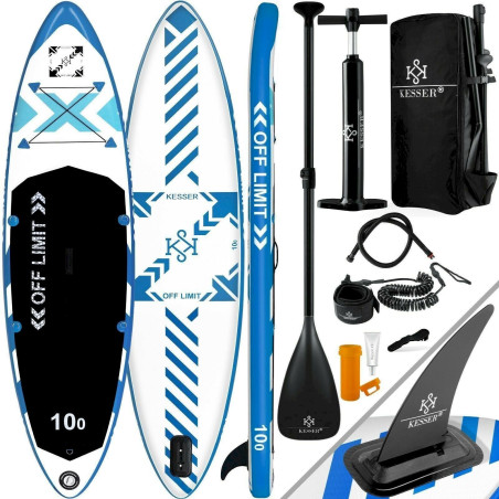 KESSER SUP Board Set Stand Up Paddling aufblasbar Surfboard Paddel ISUP Premium - Weiss/Blau 320 CM