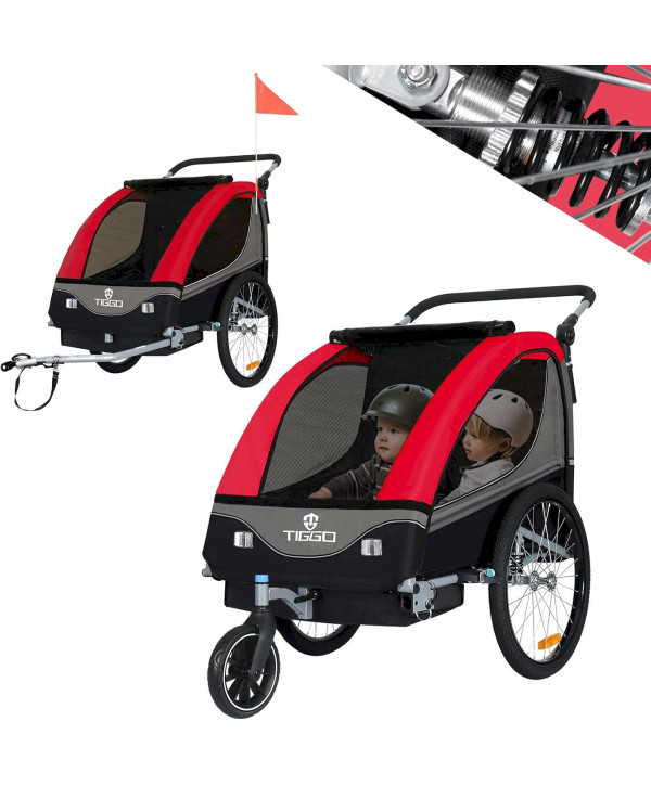 TIGGO 2in1 Kinderanhänger Fahrradanhänger Buggy Set + Federung Rot