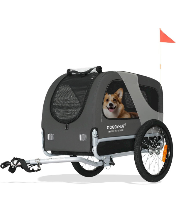 DOGGYHUT Premium MEDIUM Fahrrad Hundeanhänger GRAU Hundefahrradanhänger ohne Jogger