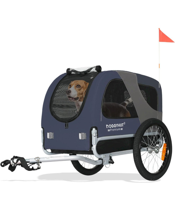 DOGGYHUT Premium MEDIUM Fahrrad Hundeanhänger BLAU Hundefahrradanhänger ohne Jogger