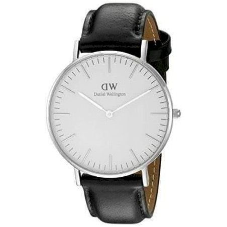 Daniel Wellington - 0608DW - Sheffield - Montre Mixte - Quartz Analogique - Cadran Argent - Bracelet Cuir Noir