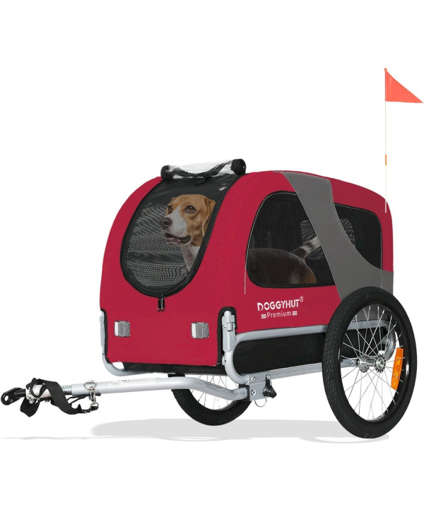 DOGGYHUT Premium MEDIUM Fahrrad Hundeanhänger ROT Hundefahrradanhänger ohne Jogger