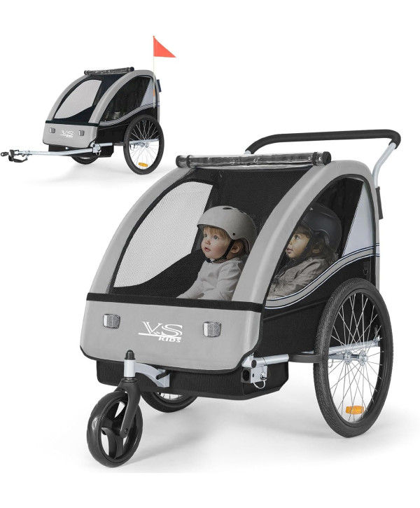 Tiggo VS 2 in 1 Kinderanhänger Grau Fahrradanhänger Anhänger mit Buggy Set Jogger