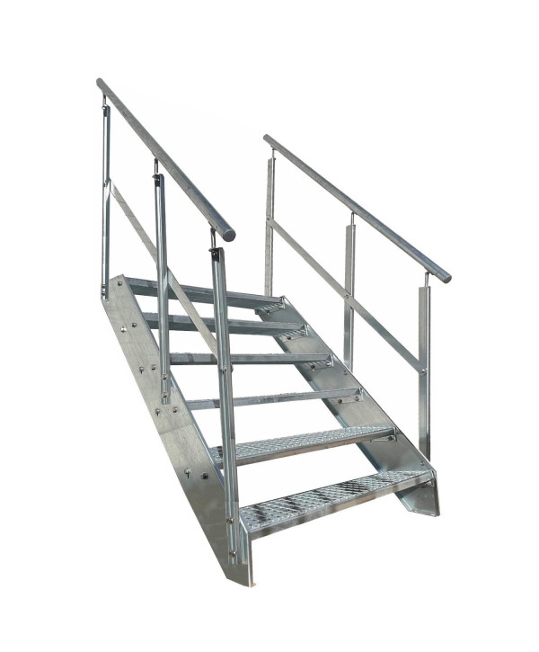 Stahltreppe 6 Stufen mit beidseitiges Geländer vollverzinkt (B 100 x H 114 cm)