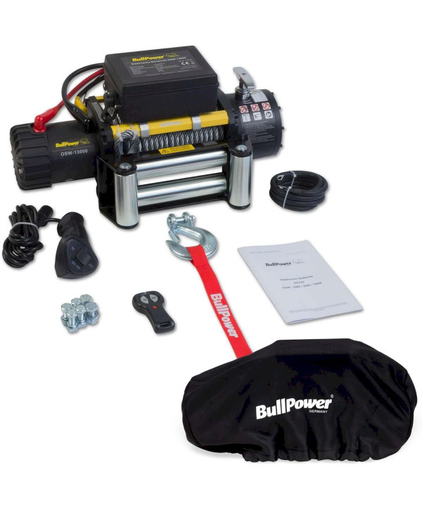 Bullpower Elektrische Seilwinde Offroad 4x4 Motorwinde Seilzug 12V 5900kg OSW-13000 inkl. Schutzhaube