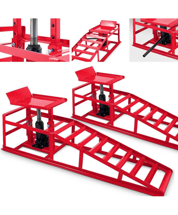 BITUXX 2 Auto PKW Auffahrrampen ROT mit Wagenheber Wartungsrampe Hebebühne 2000kg