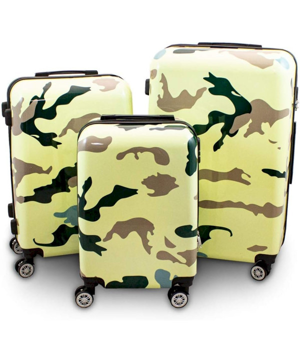 Berwin Design Koffer 3er Set (M/L/XL) Camouflage Reisekoffer Trolley Hartschalenkoffer