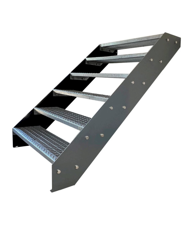 Escalier en acier galvanisé avec limons anthracite 6 marches (L 80 x H 114 cm)