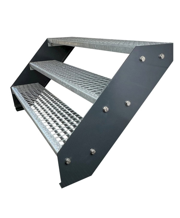 Escalier en acier galvanisé avec limons anthracite 3 marches (L 120 x H 57 cm)