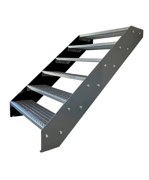 Escalier en acier galvanisé avec limons anthracite 6 marches (L 60 x H 114 cm)