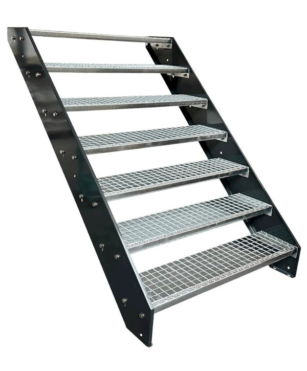 Stahltreppe Verzinkt und Anthrazit Pulverbeschichtet 7 Stufen (B 80 x H 133 cm)