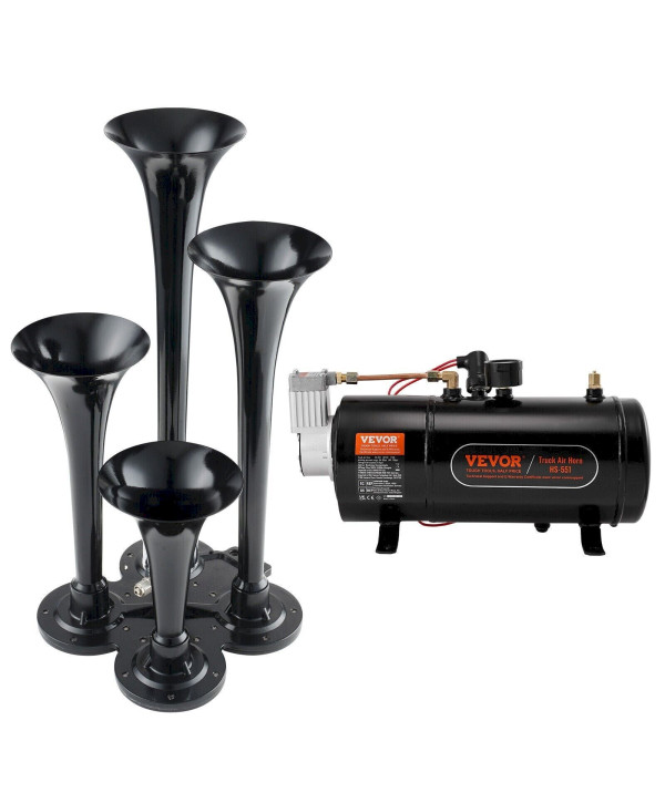 VEVOR Kit de Klaxon 4 Trompettes avec Compresseur d'Air 90-120 psi Réservoir d'Air 3L