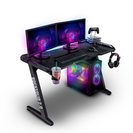 Elite Gaming-Tisch ROCKSOLID 2.0 Schreibtisch mit RGB-Beleuchtung Carbon