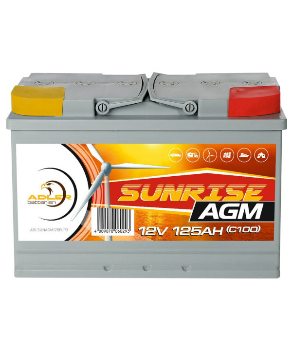 AGM Solar Akku 12V 125Ah SUNRISE Caravan Wohnmobil Boots Versorgungs Batterie