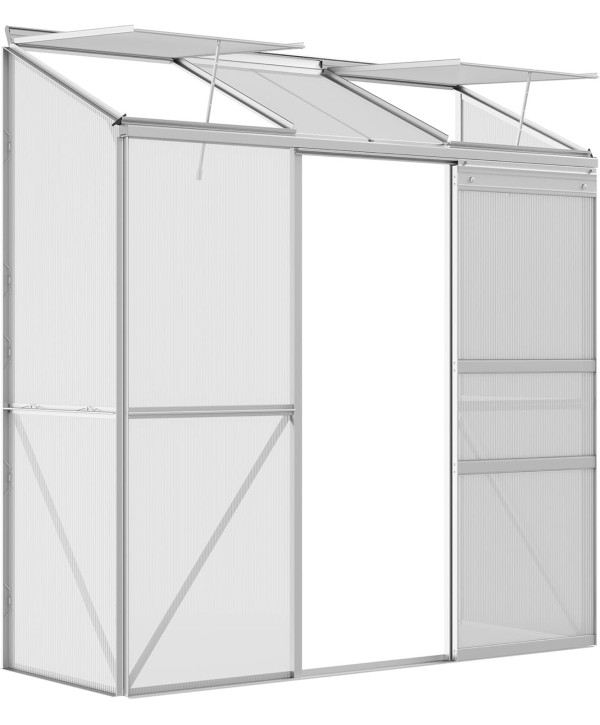 Outsunny Anlehngewächshaus 192x68x196cm Polycarbonat+Aluminium Schiebetür Dachfenster