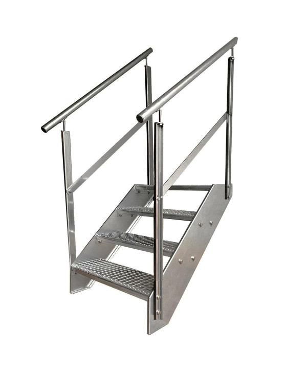 Stahltreppe 4 Stufen mit beidseitiges Geländer vollverzinkt (B 120 x H 76 cm)