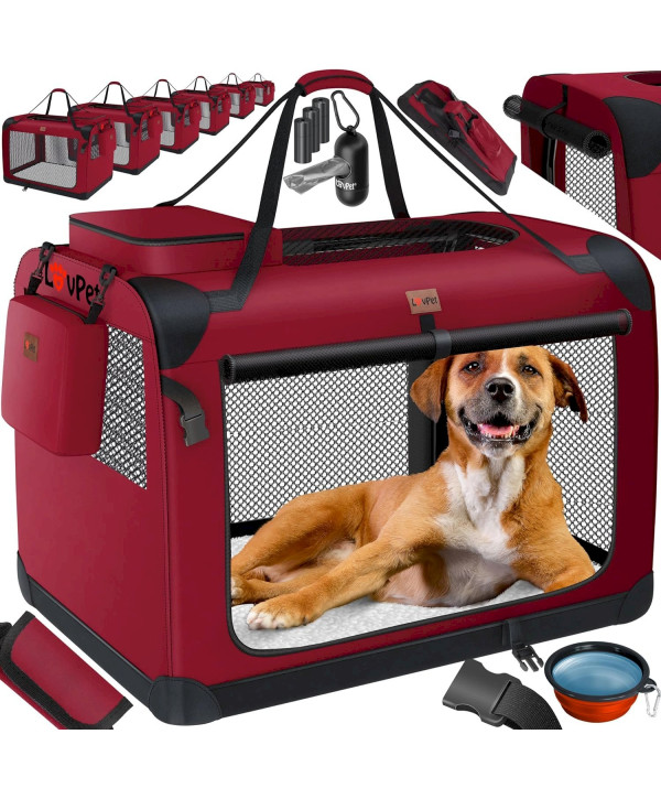 Lovpet caisse de transport pliable pour chien 91,4x63,5x63,5cm bordeaux