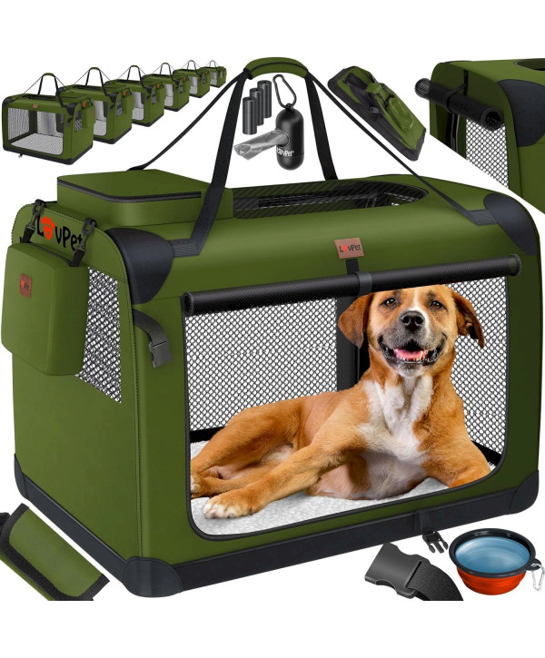 Lovpet caisse de transport pliable pour chien 60x42x42cm kaki