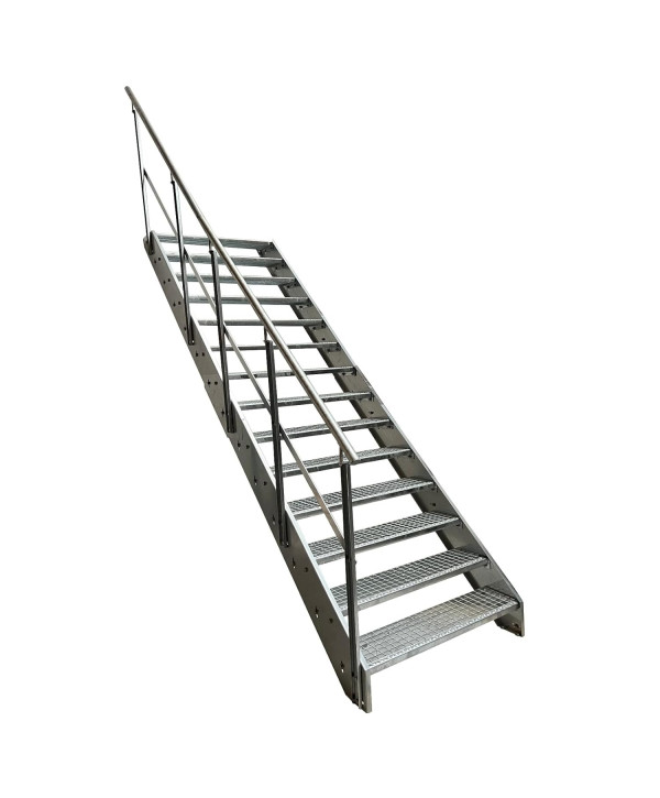 Stahltreppe 14 Stufen mit links Geländer vollverzinkt (B 60 x H 266 cm)