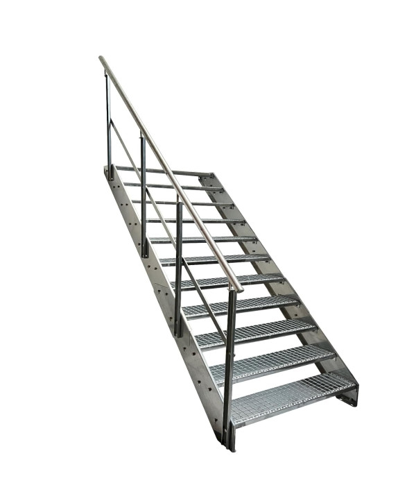 Stahltreppe 11 Stufen mit links Geländer vollverzinkt (B 60 x H 209 cm)