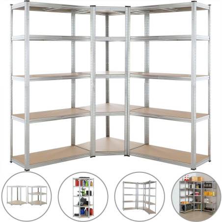 Monzana Lot de 3 étagères charges lourdes acier et MDF 15 plateaux modulable max. 875 kg par étagère d'angle garage atelier