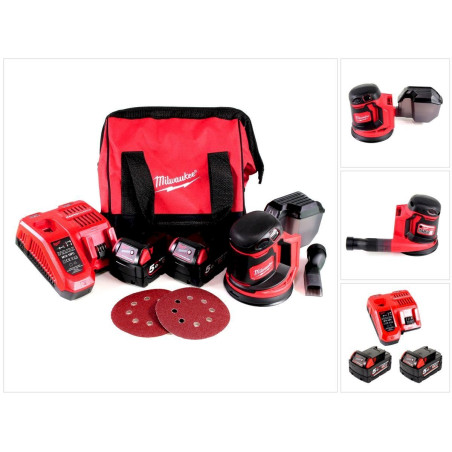 Milwaukee M18 BOS125-502B Akku-Exzenterschleifer 125mm mit 2 x 5,0Ah Akku und Ladegerät