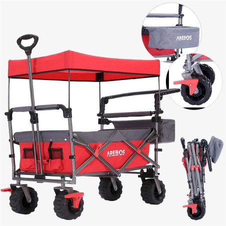 Chariot de transport pliable Luxus avec toit, charge maximale 100Kg, rouge