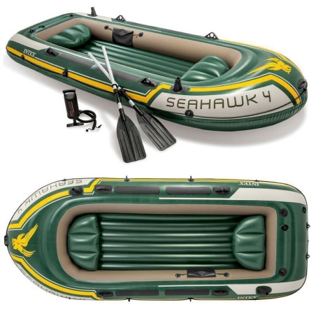 INTEX 68351NP Schlauchboot Set Seahawk 4 + Paddel + Pumpe Angelboot Ruderboot 4 Personen