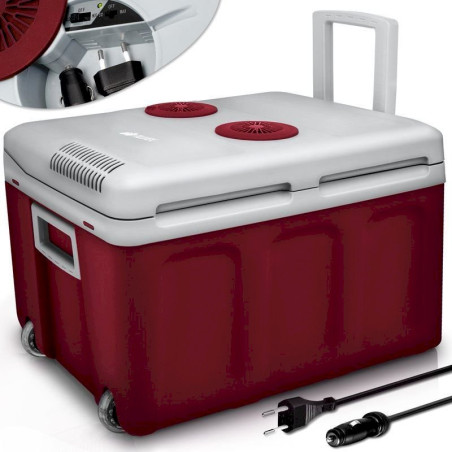 tillvex Glacière électrique 40L rouge avec roulettes - Mini réfrigérateur 230 V et 12 V pour voiture camping