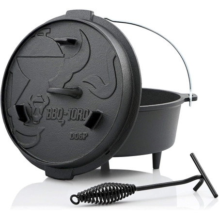 BBQ-Toro Dutch Oven mit Deckelheber 7,3 Liter Topf mit Füße DO6P Gusseisen Dopf Premium Gusstopf Bräter