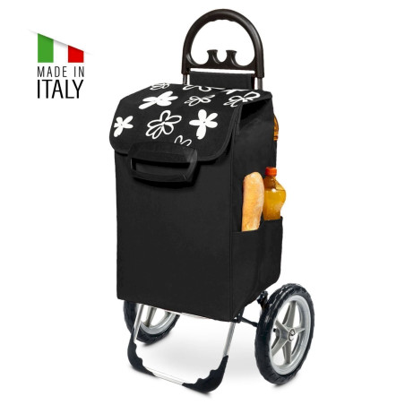 Kiley Chariot de courses XXL avec motif floral et grandes roues Noir Charge max. 50 kg 78 l