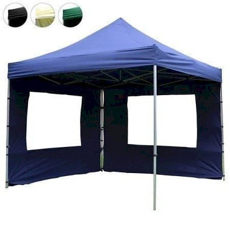 Tente de réception pliable 3 x 3 m - Bleu + 2 panneaux latéraux - Professionnel