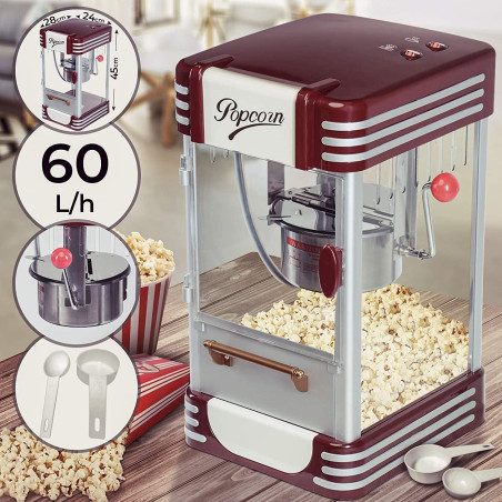 Jago Machine à Popcorn Rétro 60L/h Popcorn Maker