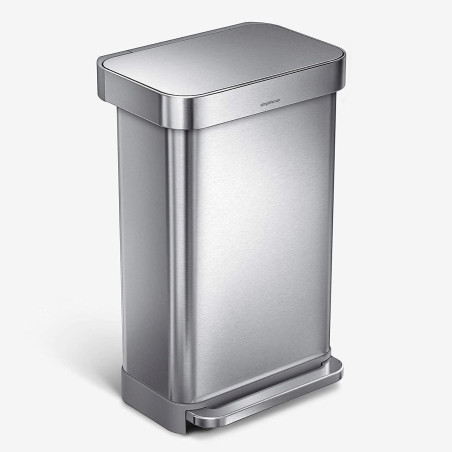 Poubelle rectangulaire à pédale avec réserve à sacs Simplehuman 45 litres Inox