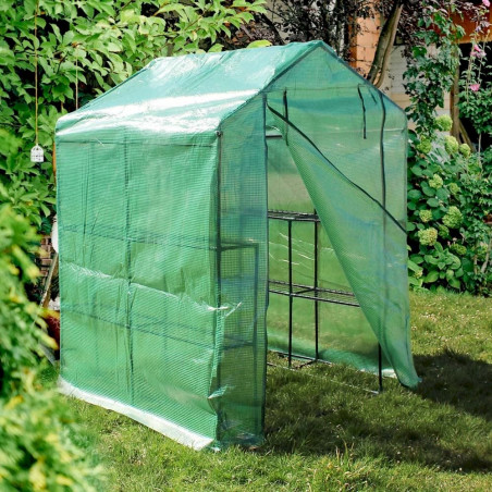 Serre de Jardin en PE 143x143x195cm avec Étagères Protection UV 62406