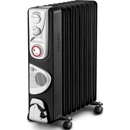 TRESKO Mobile Elektroheizung Ölradiator 2500W mit Thermostat Schwarz