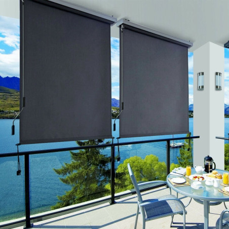 SONGMICS Senkrechtmarkise Anthrazit 140 x 250 cm für Balkon mit grauer Markisenkassette Vertikalmarkise Markise